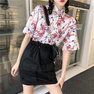 Printed Elbow-sleeve Shirt / A-line Skirt