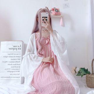 Open-front Long Coat / Strappy A-line Midi Dress