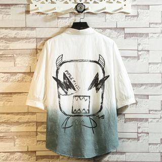 Short-sleeve Gradient Cartoon Print Shirt