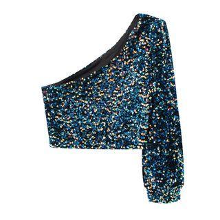 One-shoulder Sequin Crop Top