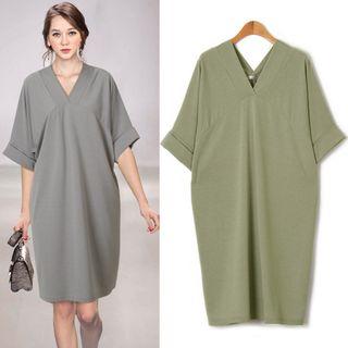 V-neck Cuff-sleeve Dress
