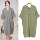 V-neck Cuff-sleeve Dress