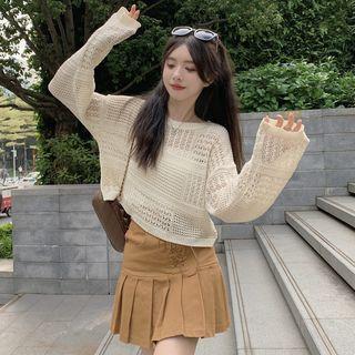 Pointelle Knit Sweater Beige - One Size