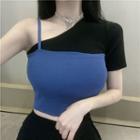 Short-sleeve Mock Two-piece One-shoulder T-shirt