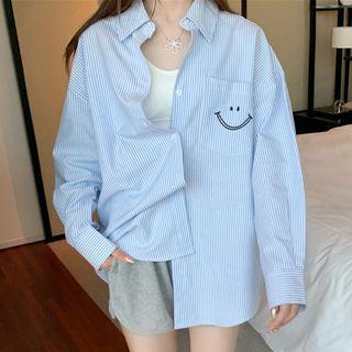 Smiley Face Print Striped Shirt