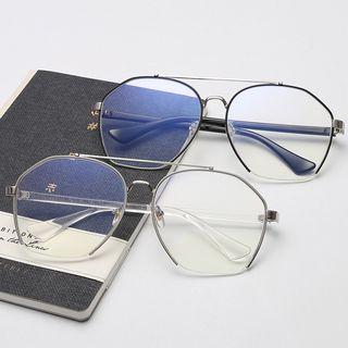 Double-bridge Geometric Half Metal Frame Eyeglasses