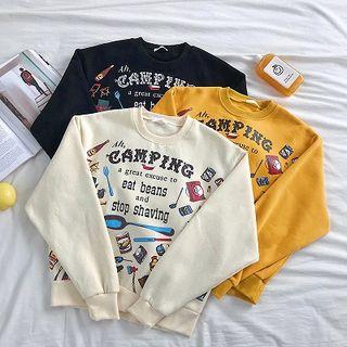 Lettering Printed Crewneck Fleece Long-sleeve Sweatshirt