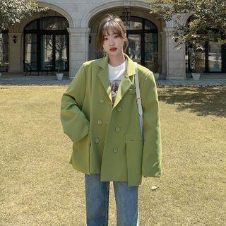 Double Breasted Slit-hem Plain Oversized Blazer