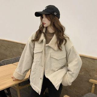 Fleece Panel Corduroy Shirt Jacket Almond - One Size