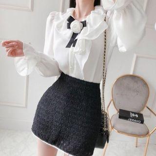 Puff-sleeve Frilled Blouse With Brooch