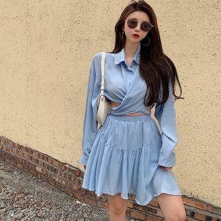 Cutout Wrap Crop Shirt / A-line Skirt