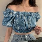 Dye Print Off-shoulder Crop Top As Shown In Figure - One Size