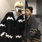 Couple Matching V-neck Printed Knit Cardigan