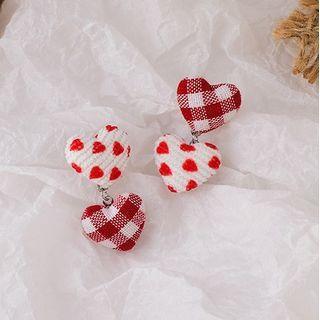 Heart Fabric Asymmetrical Dangle Earring 1 Pair - Red - One Size