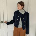 Double-breasted Tweed Jacket Navy Blue - One Size