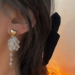 Heart Rhinestone Fringed Earring White - 1433a#