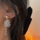 Heart Rhinestone Fringed Earring White - 1433a#