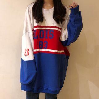 Oversized Color Block Lettering Sweatshirt