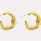Faux Pearl Leaf Alloy Open Hoop Earring 1 Pair - Gold - One Size