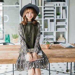 Mock Two Piece Ornate Print Dress