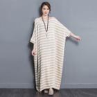 Striped 3/4 Sleeve Maxi Dress