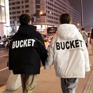 Couple Matching Lettering Hooded Parka