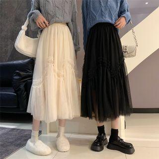 High-waist Mesh A-line Maxi Skirt