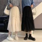 High-waist Mesh A-line Maxi Skirt
