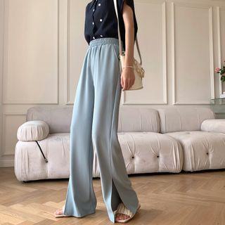 Plain Slit Wide Leg Dress Pants