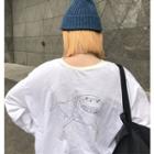 Long-sleeve Shark Print T-shirt White - One Size