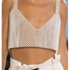 Faux Pearl Camisole Crop Top White - One Size