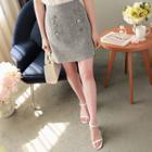 Buttoned Tweed Mini A-line Skirt