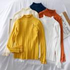 Lace-cuff Mock-neck Knit Top