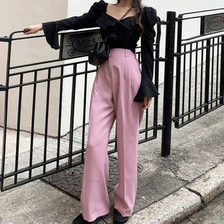 Frill Trim Top / Wide-leg Pants