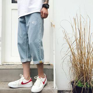 Fish Bone Embroidered Straight Cut Jeans