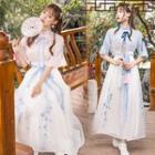 Elbow-sleeve Embroidered Hanfu Top / Maxi A-line Flower Embroidered Skirt