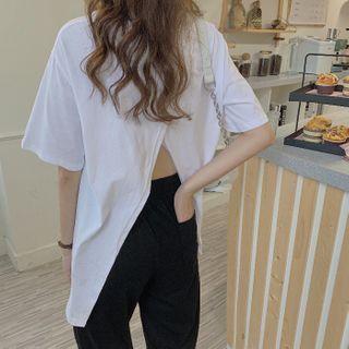 Elbow-sleeve Slitted T-shirt / Harem Pants