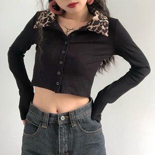 Long-sleeve Collared Button-up Top