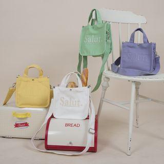 Canvas Embroidered Letter Crossbody Tote Bag