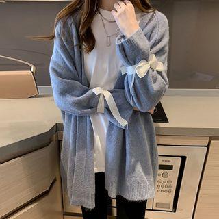 Bow Detail Open Front Long Cardigan