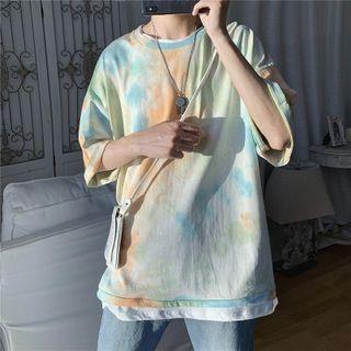 Mock Two-piece Short-sleeve Tie-dyed T-shirt