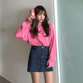Round-neck Slit Long-sleeve Knit Top