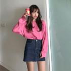 Round-neck Slit Long-sleeve Knit Top