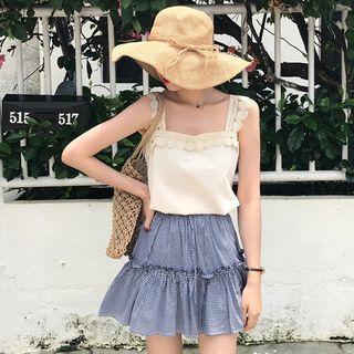 Square-neck Camisole Top / Plaid A-line Skirt