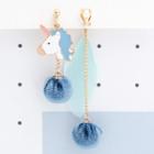 Non-matching Unicorn Feather Velvet Ball Dangle Earring
