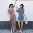 Set: Cropped Top + Slited Wide-leg Pants / Skirt