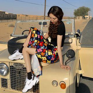 Flower Print Side-slit Pencil Midi Skirt