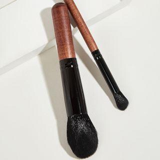 Set Of 2: Wooden Handle Makeup Brush 2 Pcs - Brown Handle - Brush - Black - One Size