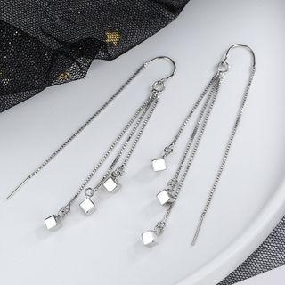 Cube Threader Earring 1 Pair - Threader Earring - Cube & Tassel - Silver - One Size