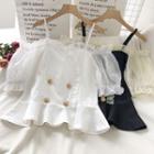 Lace Panel Puff-sleeve Spaghetti Strap Top